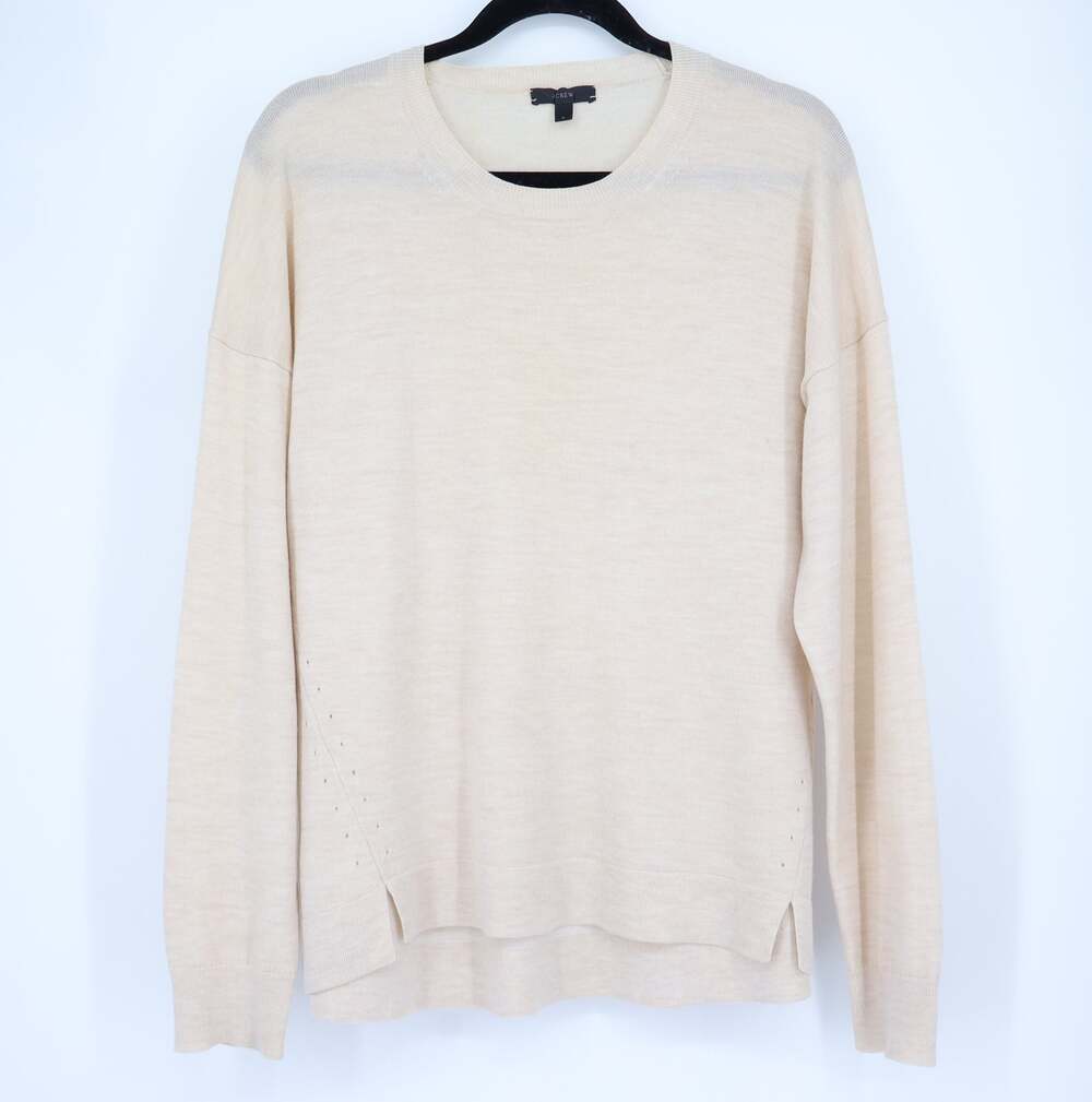 J. CREW Lightweight Wool Sweater Beige Pullover Crewneck Long Sleeve Women's L